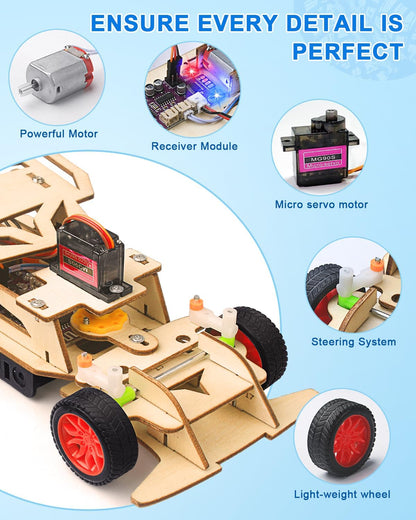 Poraxy STEM Kit for Kids, Remote Control Car with 160ft Range and Auto-Centering Steering