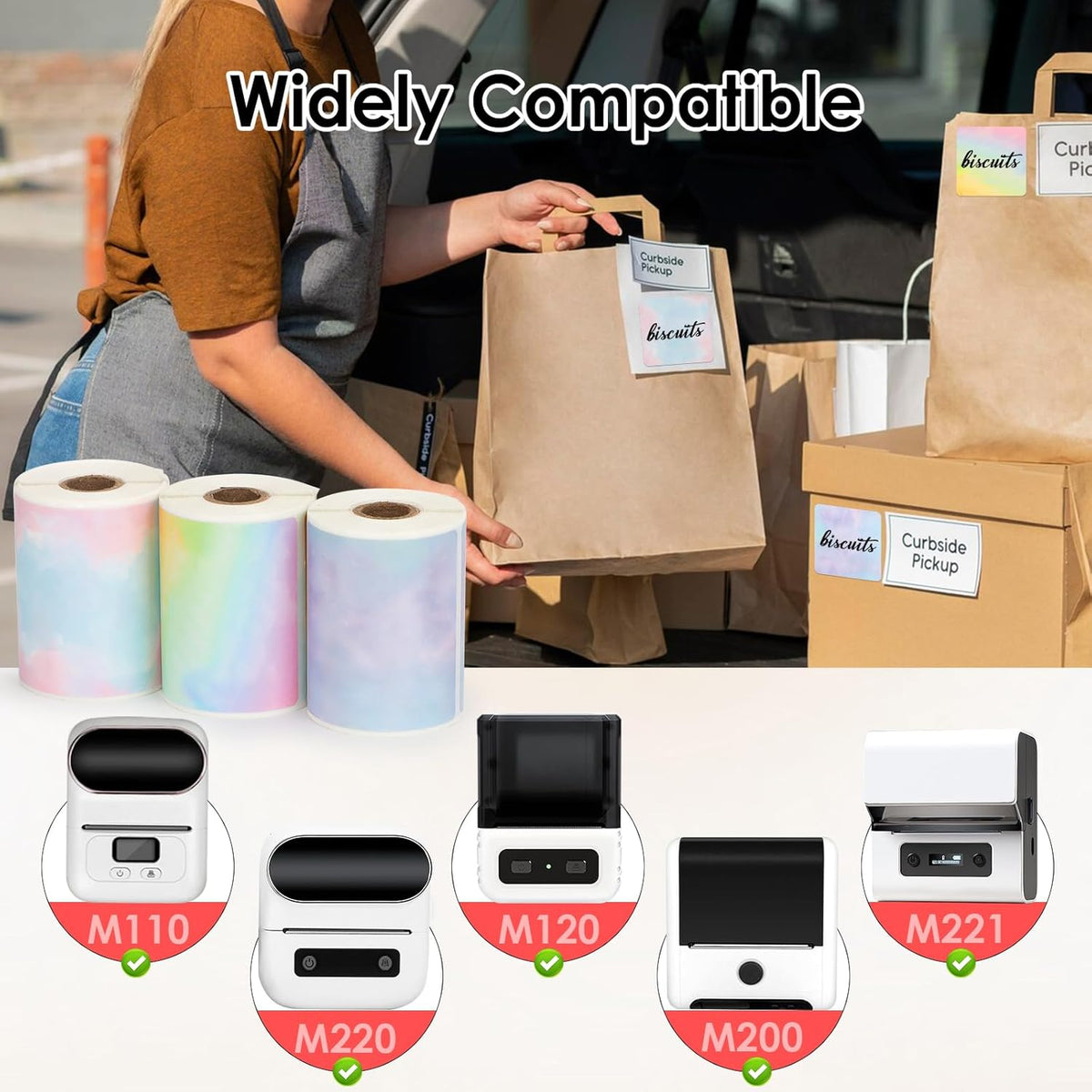 HuiJuKeJi 3 Rolls Thermal Square Label Paper,1.96 "x1.96 Gradient Label Maker Sticker for Phomemo M220/M200/M221/M110 Printer,Multi-Purpose Self-Adhesive Waterproof Labels for Barcode,DIY,Logo,Thanks