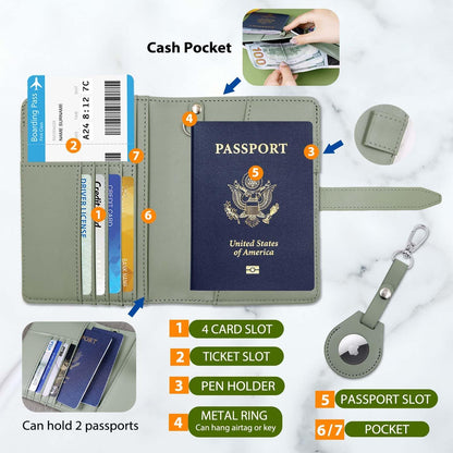 Deziliao Passport wallets, Mulit-purpose RFID Blocking Passport Holder AirTag Wallet, Travel Wallet（Cream white）