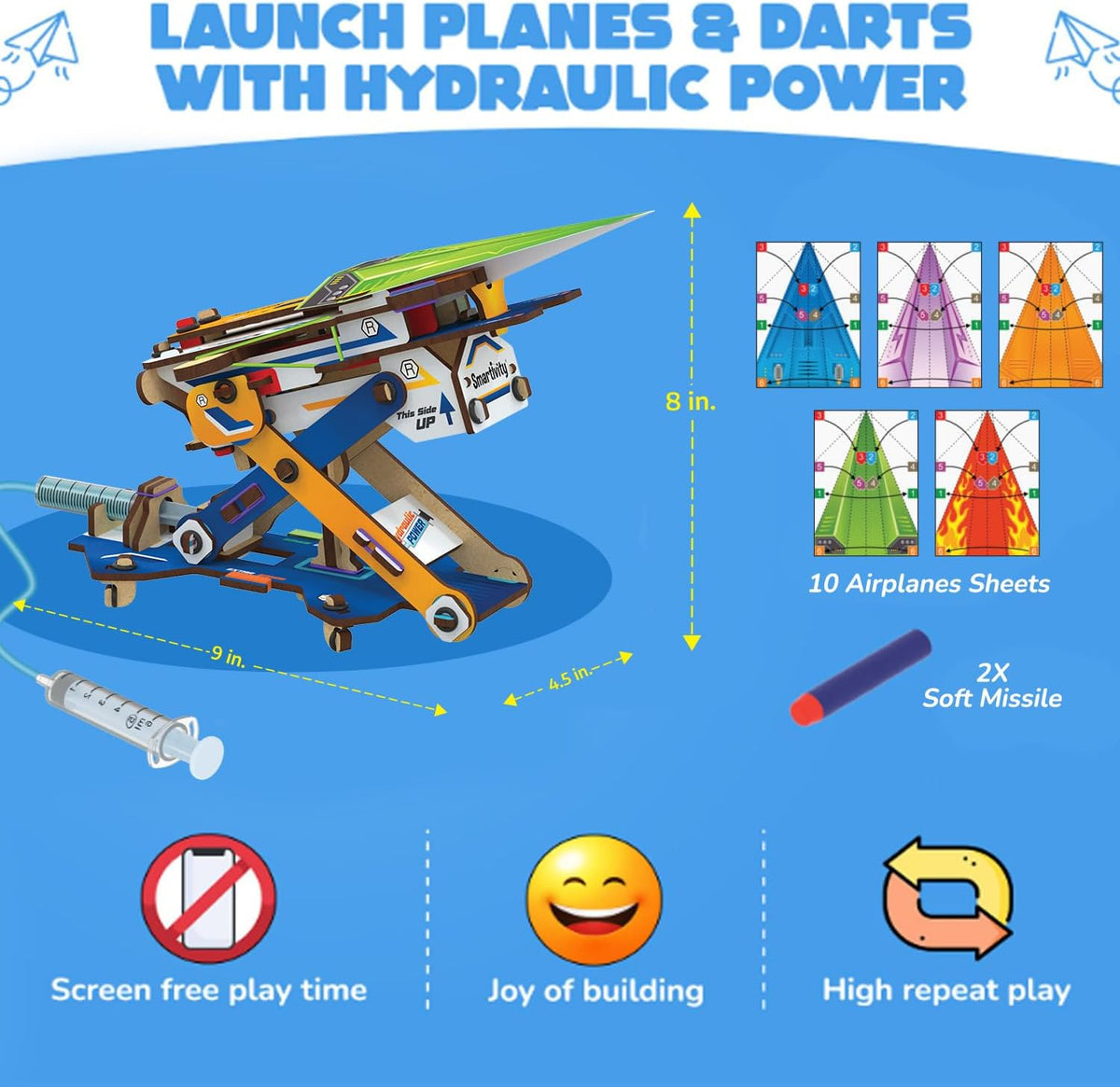 Smartivity DIY 2in1 Hydraulic Paper Airplanes & Darts Launcher STEM Toy for Kids Ages 6-12