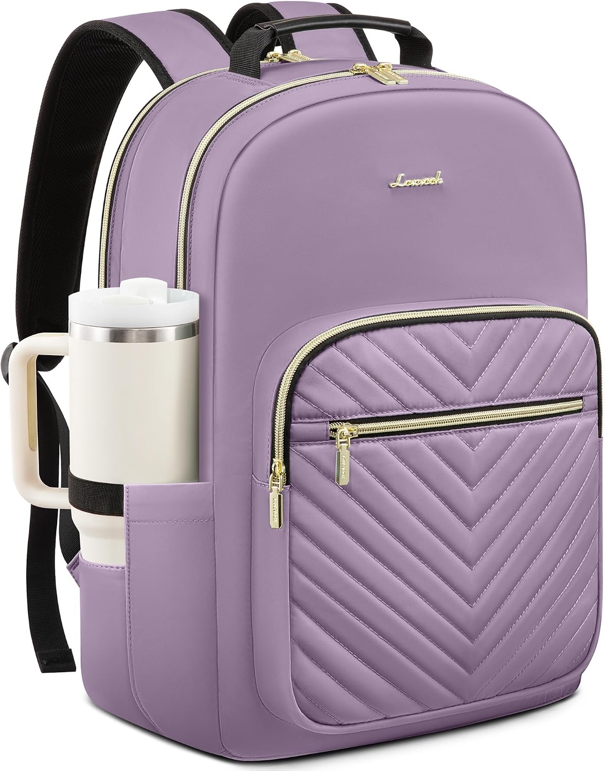 LOVEVOOK Laptop Backpack for Women with Giant Tumbler Holder 15.6 inch,Designer Travel Backpack Laptop Bag College Backpack,Quilted Work Nurse Teacher Backpack Purse Computer Bag Casual Daypack, Black