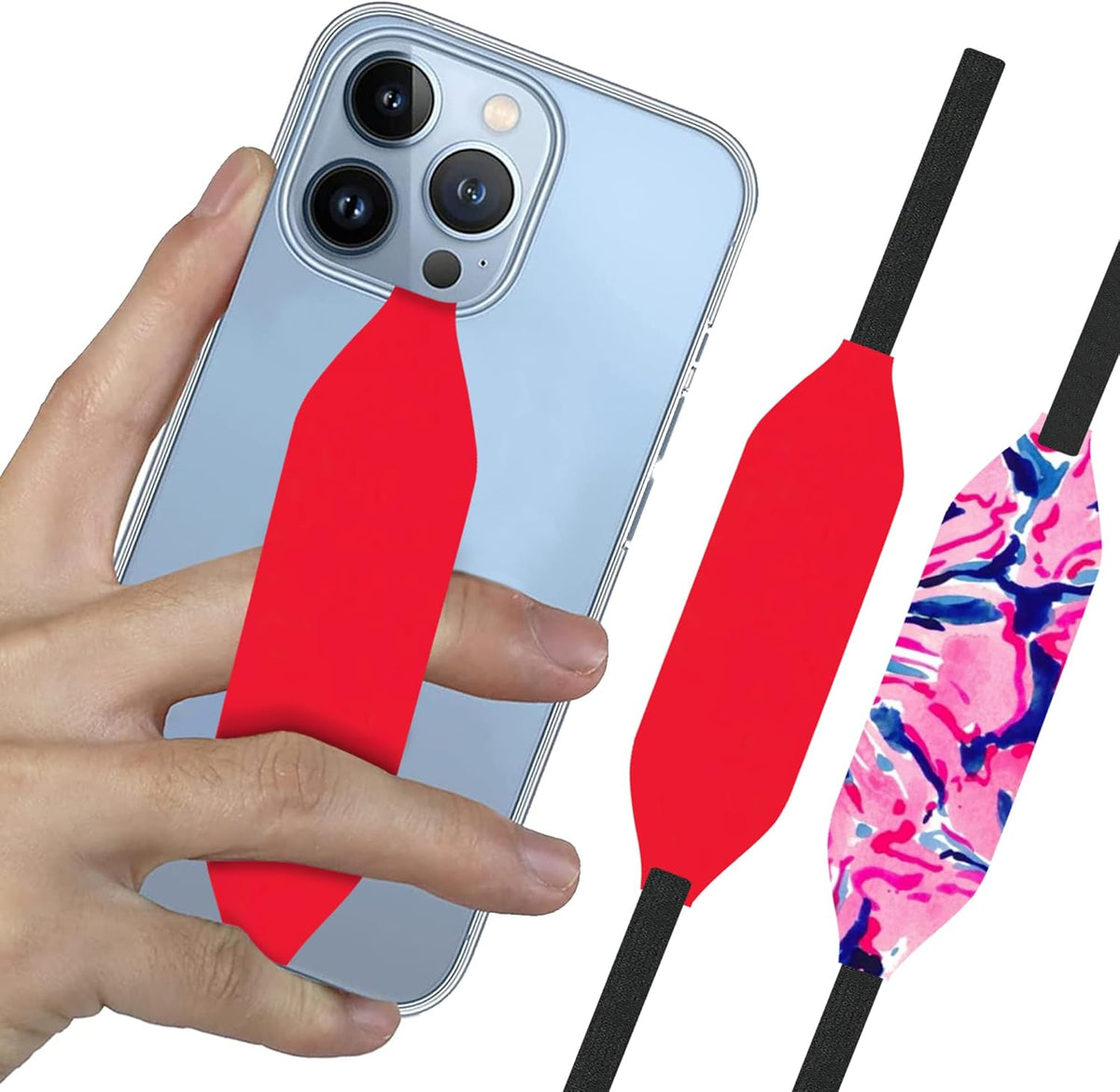 Phone Grip Strap - Reversible Finger Holder for Phone Back, Customizable Anti-Slip Design, Wireless Charging Compatible Detachable Holder for iPhone - Red & Red Tie dye
