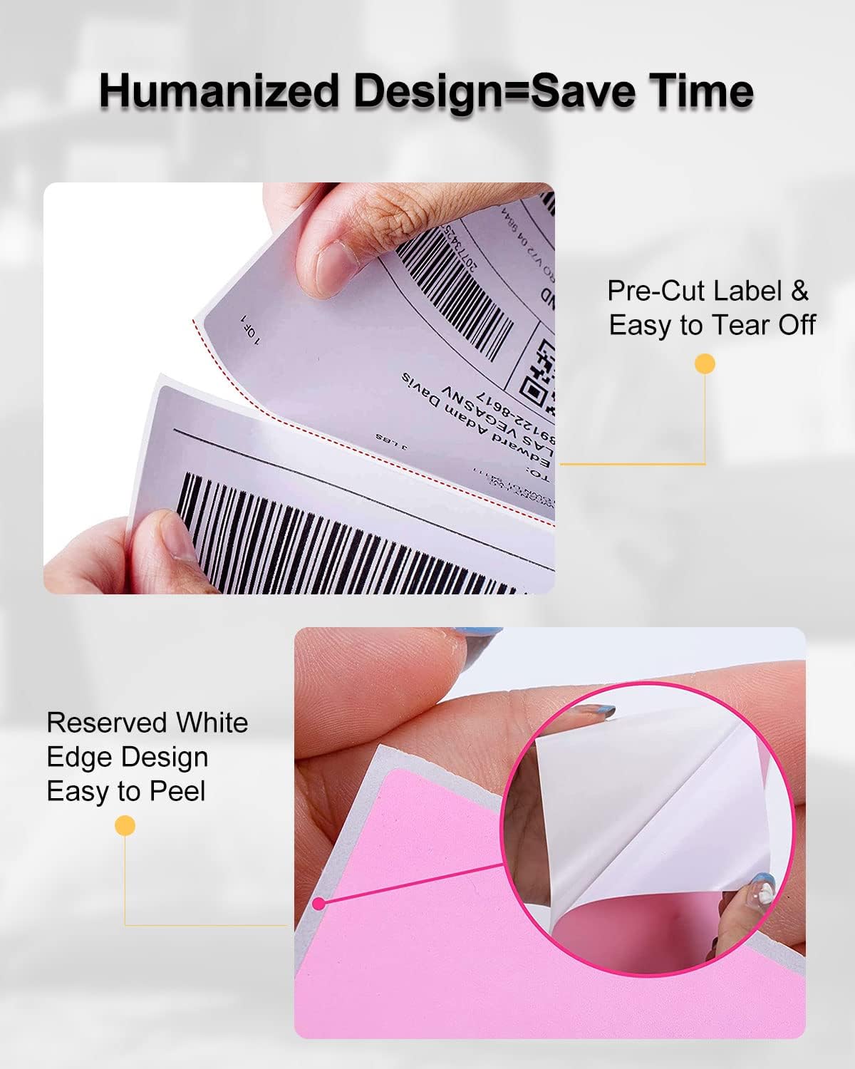 4x6 Thermal Label Printer Paper, Fan-Fold Shipping Labels,Water/Oilproof Adhesive Thermal Shipping Label Stickers Compatible with USPS, Shopify, Amazon, Etsy, Ebay, DHL, UPS- 100 PCS White