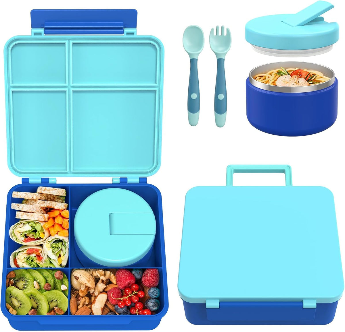Pawtong Bento Lunch Box with 8oz Soup Thermo, Kids Leakproof Lunch Food Containers with 4 Compartment, Kids Thermo Insulated Hot Food Jar for School, Trvael - (Pink)