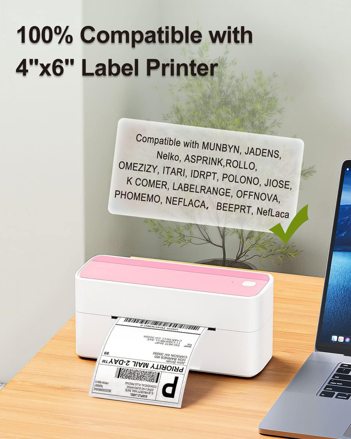 4x6 Thermal Label Printer Paper, Fan-Fold Shipping Labels,Water/Oilproof Adhesive Thermal Shipping Label Stickers Compatible with USPS, Shopify, Amazon, Etsy, Ebay, DHL, UPS- 100 PCS White