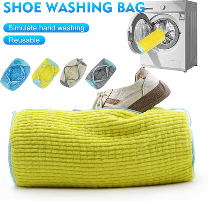 Reusable Shoe Washing Bag for Washing Machine - Simulate Hand Wash, Protect Shoes & Fit All Footwear - Large Capacity Laundry Bag for Sneakers, Flats & Kids Shoes 2 PCS (Yellow)