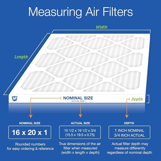 Nordic Pure 16x20x1 (15 1/2 x 19 1/2 x 3/4) Pleated MERV 8 Air Filters 6 Pack