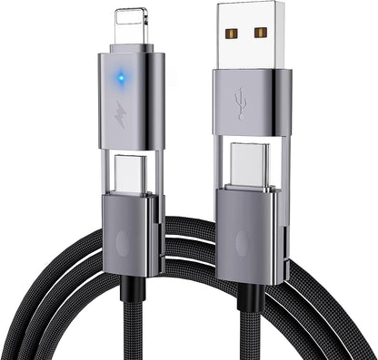 4 in 1 USB C Cable, 2Pack 6FT Round Braided Multi Fast Charging Cable, PD 65W 27W, 480Mbps Data Transfer, Compatible with iPhone/iPad/Samsung/MacBook