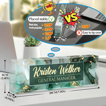 Personalized Name Plate for Desk - Custom Engraved Name Plates for Man - Boss Day Gifts for Boss - Acrylic Office Decor Appreciation Gifts for Teacher Nurse Coworker Social Worker (Emerald)