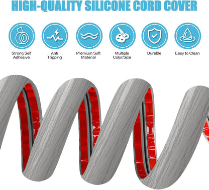 Floor Cord Cover Self Adhesive Cord Hider,20FT Cable Management, Extension Strip Protector for Wires, Prevent Cable Trips for Offices, Gyms, Exhibitions Cavity:0.39"(W) x 0.27"(H) Gray Wood