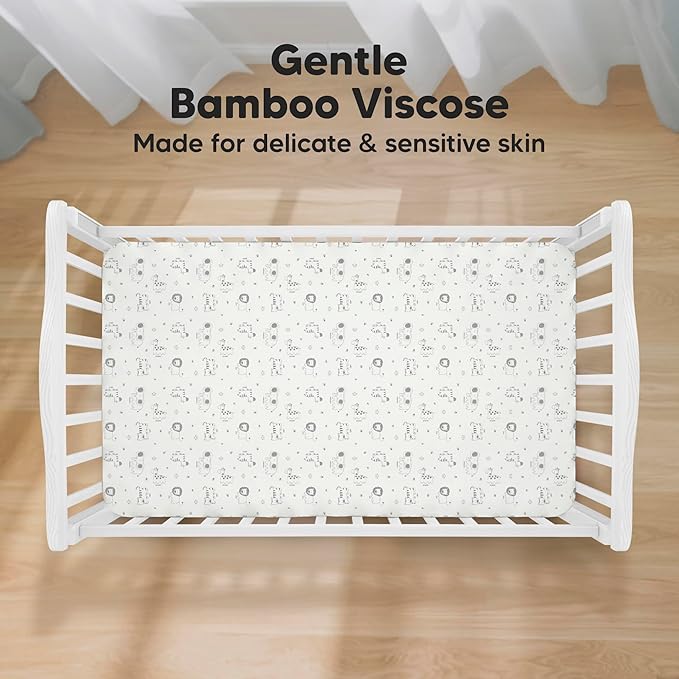 KeaBabies 2-Pack Baby Crib Sheets for Boys, Girls - 52x28 Viscose Derived from Bamboo Toddler Bed Sheets Neutral, Fitted Crib Mattress Cover for Standard Baby Bedding, Soft & Cozy (KeaSafari)