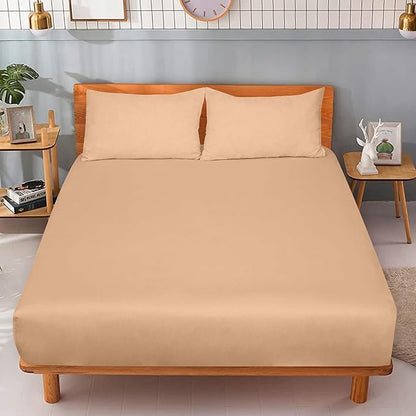 ROYALE LINENS 300 Thread Count 100% Long Staple Combed Cotton Fitted Sheet California King - Super Soft Deep Pocket Bottom Sheet - Fitted Sheets Only - Elastic Sheets (Cal King, Sand)