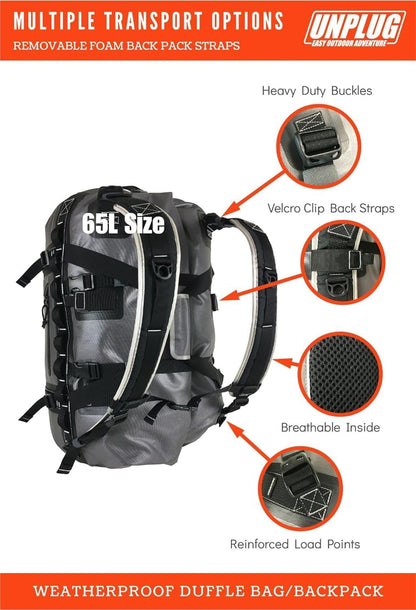 UNPLUG Ultimate Adventure Bag | 1680D Heavy Duty Waterproof Bag | Large Travel Duffle Bag which can be Used for Camping, Motorcycling, Boating, or Hunting