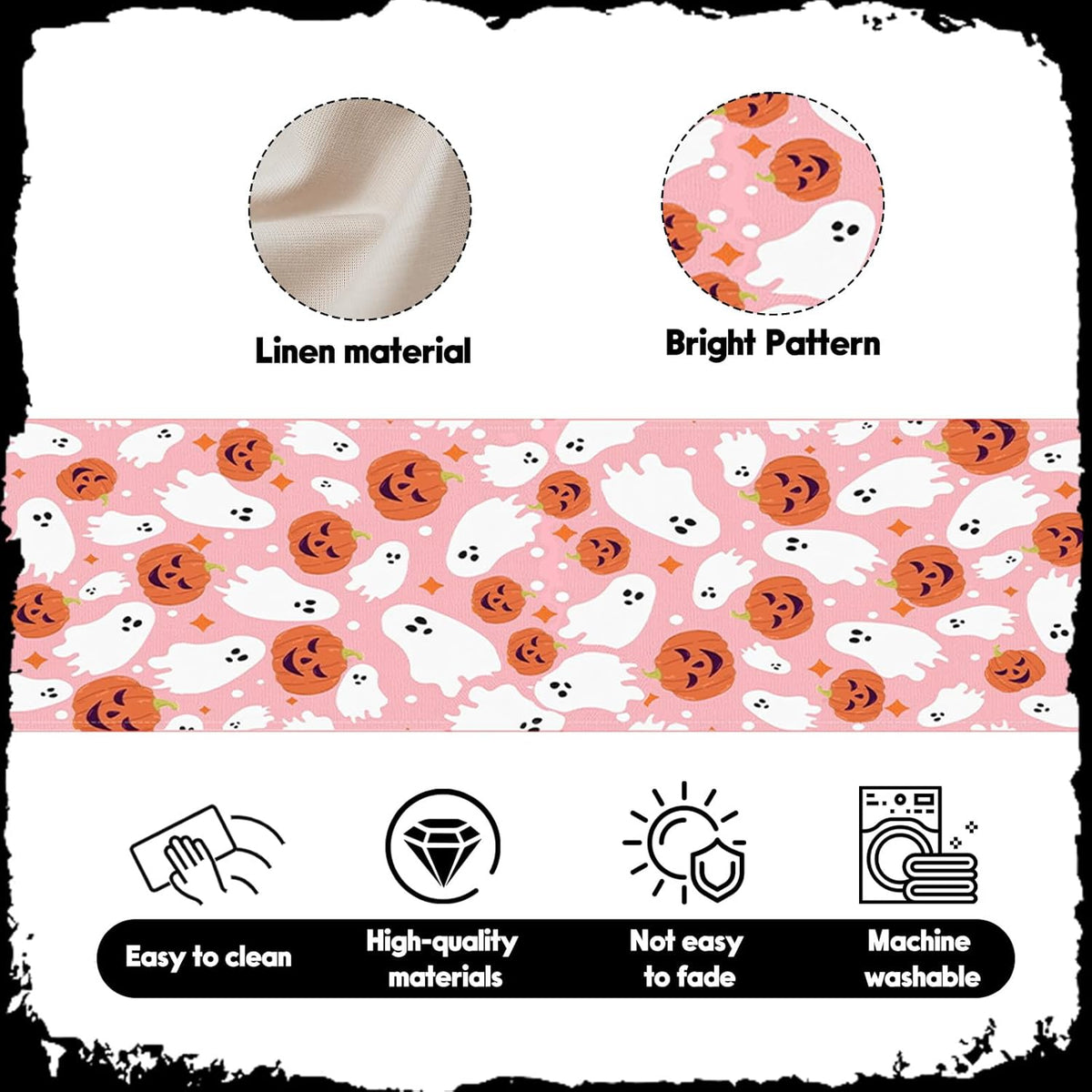 Halloween Table Runner Cute Spooky Ghost Pumpkin Table Linen Runner Pink Kitchen Dining Decoration Holiday Halloween Table Decoration for Holiday Indoor Outdoor Home Party Decor 13x72 Inch