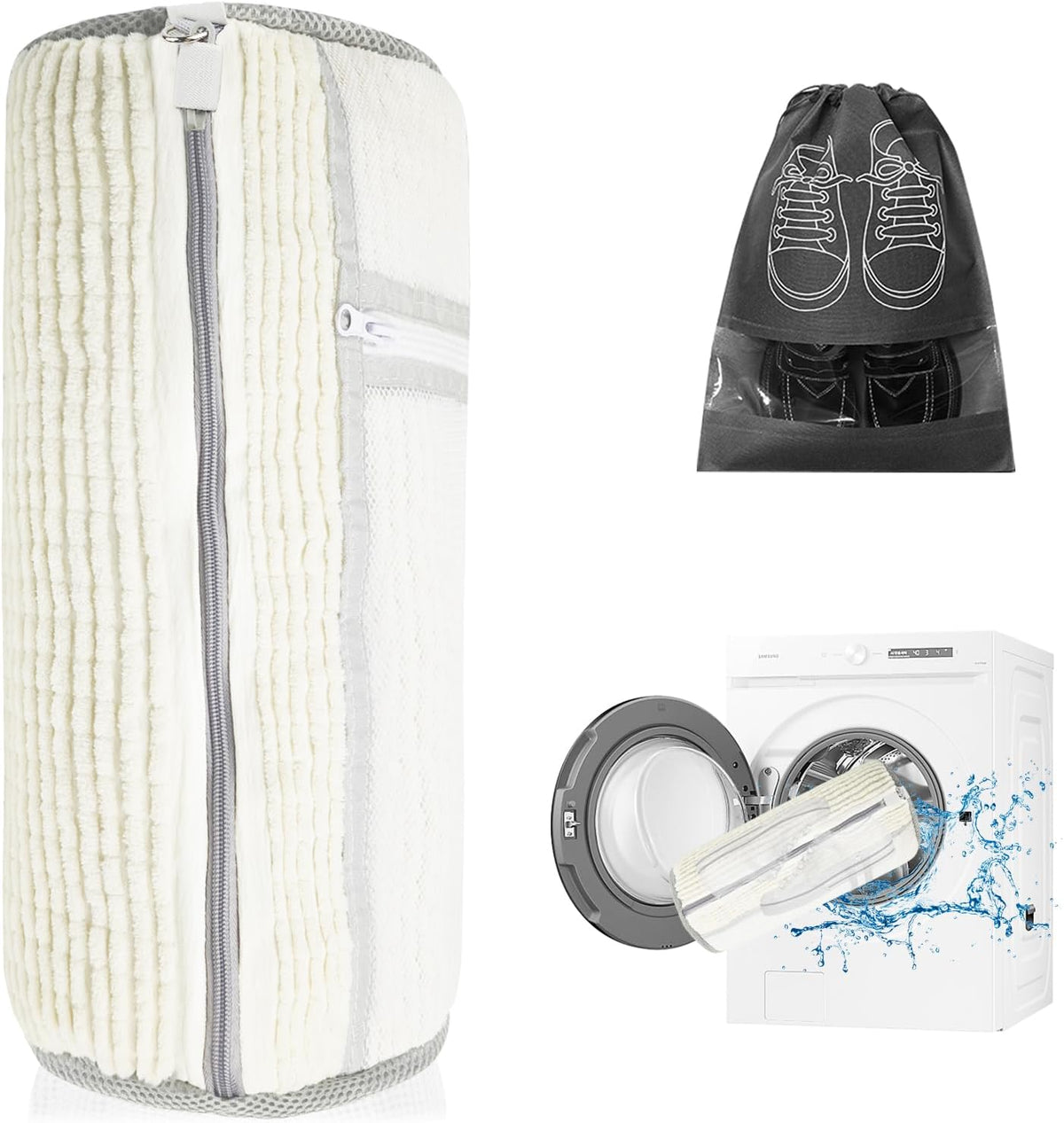 Shoe Washing Machine Bag | Laundry Shoe Bag for Washer and Dryer, 1pcs Reusable Shoes Cleaner Bags, Chenille Microfiber for Sneakers Tennis Shoes, Zipper with Lock Ring
