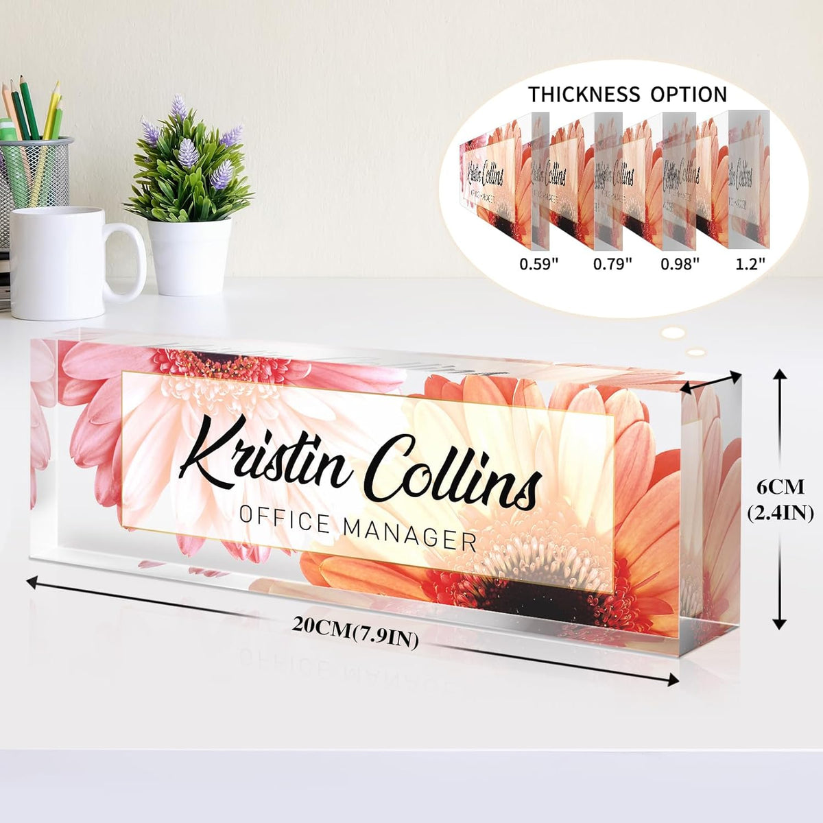 Custom Name Plate for Desk, Acrylic Office Decor For Women Men, Personalized Office Desk Accessories, Teacher Employee Appreciation Gifts For Social Worker Boss Coworkers (Sunflower)