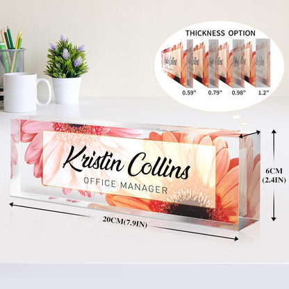 Custom Name Plate for Desk, Acrylic Office Decor For Women Men, Personalized Office Desk Accessories, Teacher Employee Appreciation Gifts For Social Worker Boss Coworkers (Sunflower)