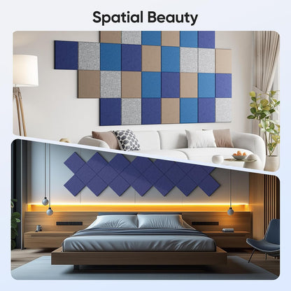12 Pack 12" X 12" X 0.4" Acoustic Panels for Wall Sound Absorbing,Square Self-Adhesive Sound Panels, High Density Suitable for Multiple Scenarios(Sapphire Blue)
