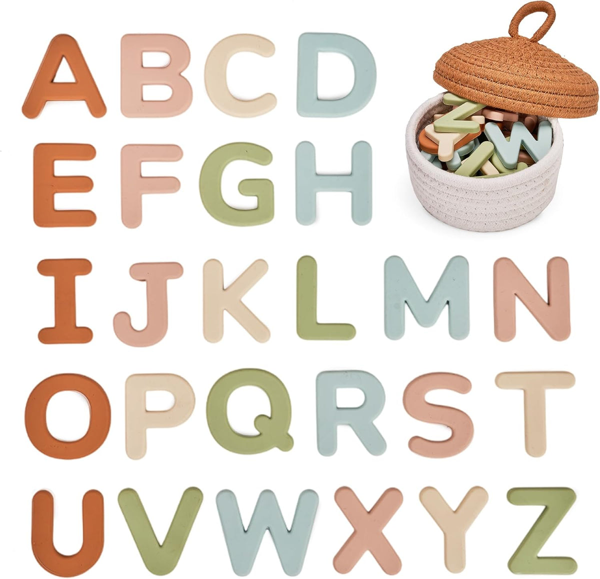 JoyCat Silicone Alphabet Magnetic Letters, 26 uppercase ABC fridge magnets for 3+ preschool learning, muted color set