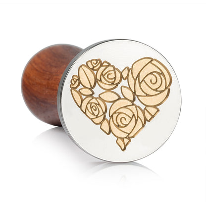 Mceal Wax Seal Stamp,Silver Brass Head with Rosewood Handle, 1.2"(30mm) Dia (Rose in Heart)