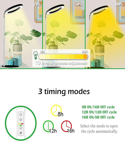 Yadoker 144 LEDs Full Spectrum Plant Grow Light for Indoor Plants，Height Adjustable, 6.3" Aluminum Housing,Automatic Timer with 8/12/16 Hours,10-Level Brightness,Black Plant Light,2 Pack