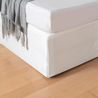 King Bed Skirt, Grid Plaid Soft Quadruple Pleated Ruffle Bed Skirt, Tailored Dust Ruffle 18 Inch Drop Easy Fit, Machine Washable (White)