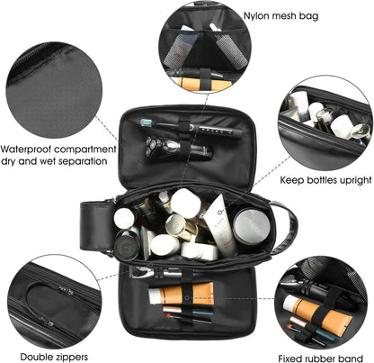 Personalized Leather Travel Toiletry Bag for Men, Large Travel Bathroom Shaving Dopp Kit, Large Cosmetic Bag Waterproof