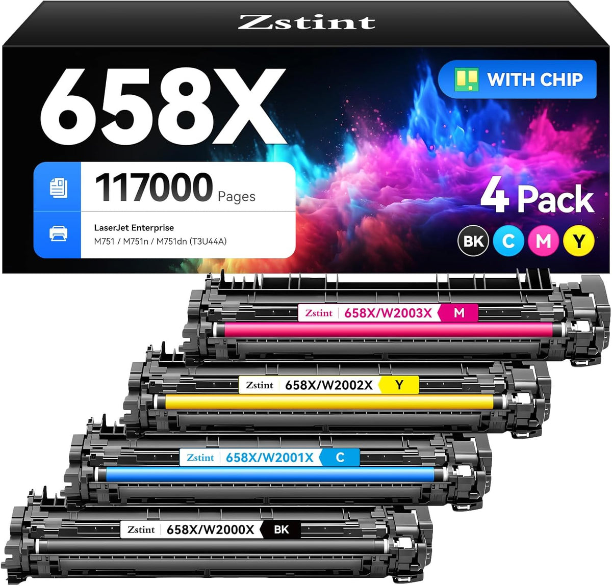 658X High-yield Toner Cartridge Set 4-Pack Replacement for HP 658X 658A W2000X W2001X W2002X W2003X Compatible with HP Color LaserJet Enterprise M751dn M751n M751 Printer Ink Black Cyan Magenta Yellow