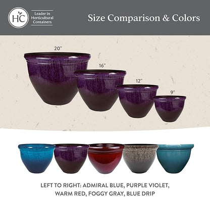 The HC Companies 12 Inch Pizzazz Round Planter Pots with Ceramic Look, Lightweight UV-Resistant Plastic Indoor & Outdoor Planters, 2-Pack Flower Pots for Garden & Home Decor, Foggy Gray