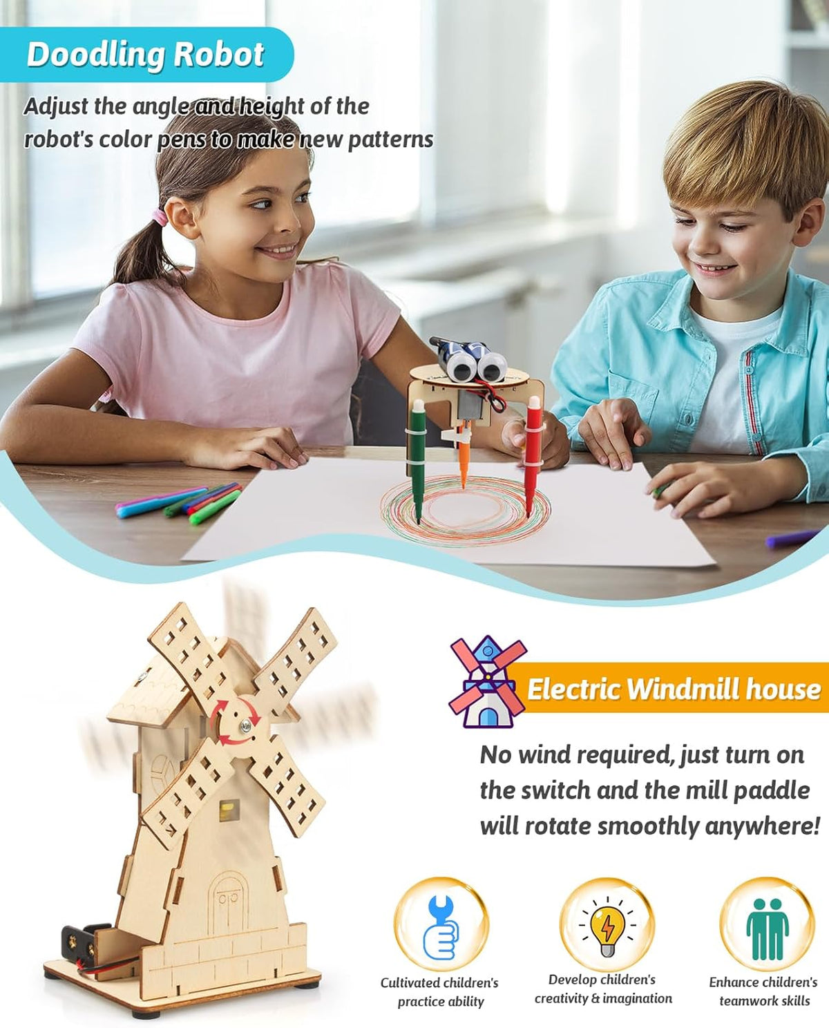 Poraxy STEM Kit for Kids Age 8-10, 6 in 1 Science Kit with Wooden 3D Puzzles and Toys