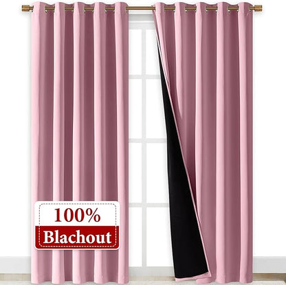 NICETOWN Crystal Pink Full Shade Curtain Panels, Pair of Energy Smart & Noise Blocking Out Blackout Drapes for Dining Room Window, Thermal Insulated Guest Room Lined Window Dressing(70 x 84 inch)