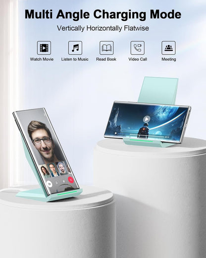 NANAMI Wireless Charger - Fast Wireless Charging Stand Desktop Charger Dock for iPhone 17/17 Air/16/15/14/13/12, 10W for Samsung Galaxy S25/S24/S23/S22/S21/S20/Note 20 Ultra/10/9 and Qi-Enabled Phone