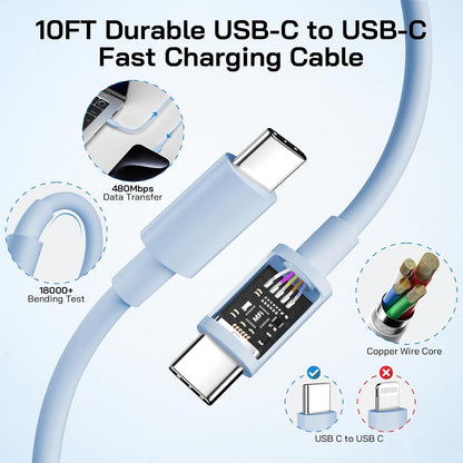 30W USB C i Phone 16 15 Charger Fast Charging, 2PACK Wall Charger for iPhone 16 15 Pro Max Charger Cord 10FT Fast Type C Charger Block for iPhone 16/16 Pro/15 Plus/15 Pro/15 Pro Max, iPad Pro, Blue