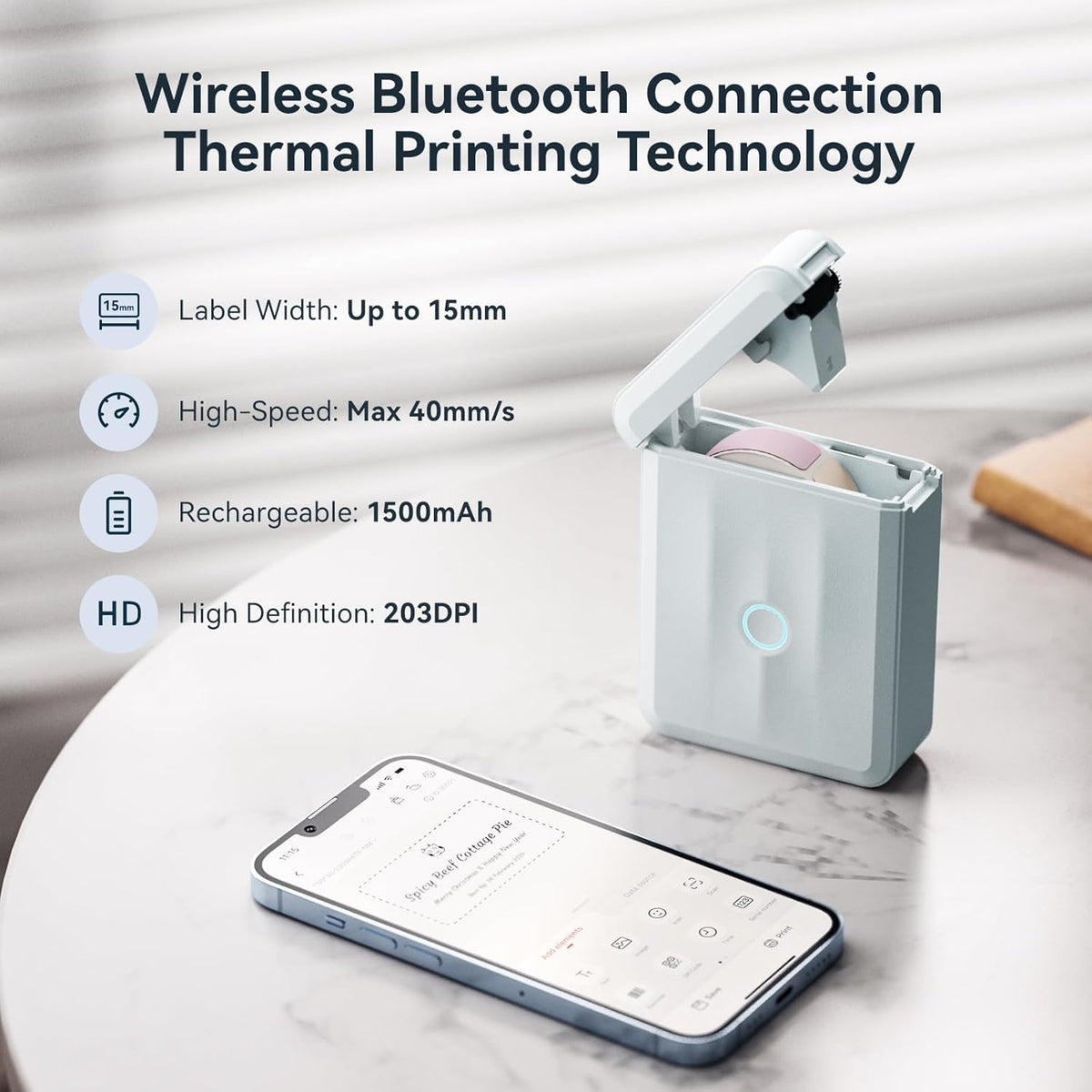 NIIMBOT D110 Upgraded Version Mini Label Maker Machine with Tape, Portable Bluetooth Thermal Printer, Sticker Labeler with Multiple Templates for Office Organization Home Kitchen School, Blue