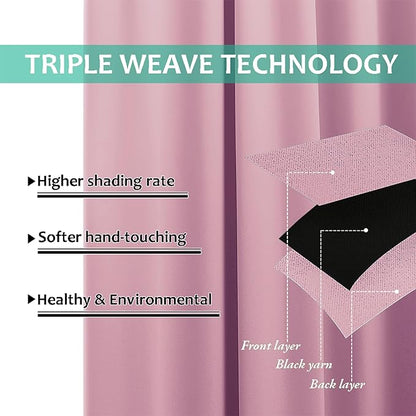 NICETOWN Crystal Pink Full Shade Curtain Panels, Pair of Energy Smart & Noise Blocking Out Blackout Drapes for Dining Room Window, Thermal Insulated Guest Room Lined Window Dressing(70 x 84 inch)