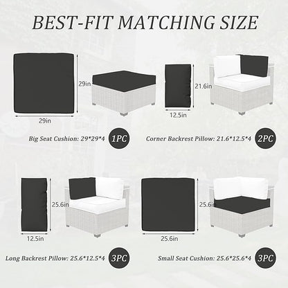 Outdoor Cushions for Patio Furniture with 5 Pillows, Waterproof Patio Furniture Cushions Replacement, 4" Deep Seat Outdoor Sectional Cushions for 4-seat Patio Furniture Chair Sofa Couch,Black