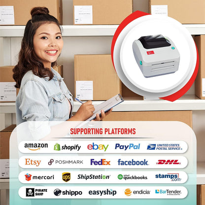 2054A Shipping Label Printer for Windows Mac Chromebook Android, Supports Amazon Ebay Paypal Etsy Shopify ShipStation Stamps UPS USPS FedEx DHL, Roll & Fanfold 4x6 Direct Thermal Label