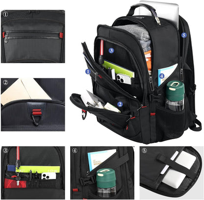 LifetimeWarranty Extra Large Travel Backpack With 52L Capacity, Long-Term Durability TSA Backpack,Anti-Theft 17.3" Big Business Laptop Backpack for Men&Women,Water Resistant College Rucksack Bag Black