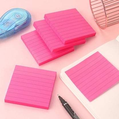 Lined Sticky Notes 3x3 Sticky Notes with Lines Self-Stick Notes Bright Color 4 Pads 90 Sheets/Pad (Rose Red)