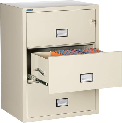31 inch Wide 3-Drawer Lateral Fireproof File Cabinet – Legal and Letter Size Filing – Key Lock – Water Resistant – Fire Safe and Impact Rated – Putty Finish – Model LAT3W31P