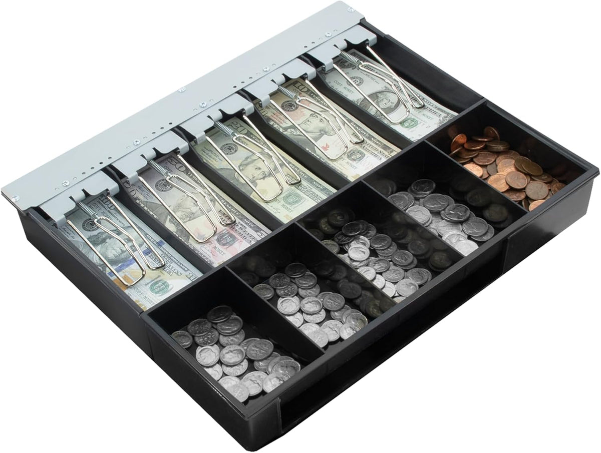 HK SYSTEMS Removable and adjustable cash Tray 5-bill/5-coin for 16inch Cash Drawer, Metal wire gripper