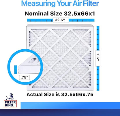 Filter King 32.5x66x1 Air Filter | 4-PACK | MERV 8 HVAC Pleated A/C Furnace Filters | MADE IN USA | Actual Size: 32.5 x 66 x .75"