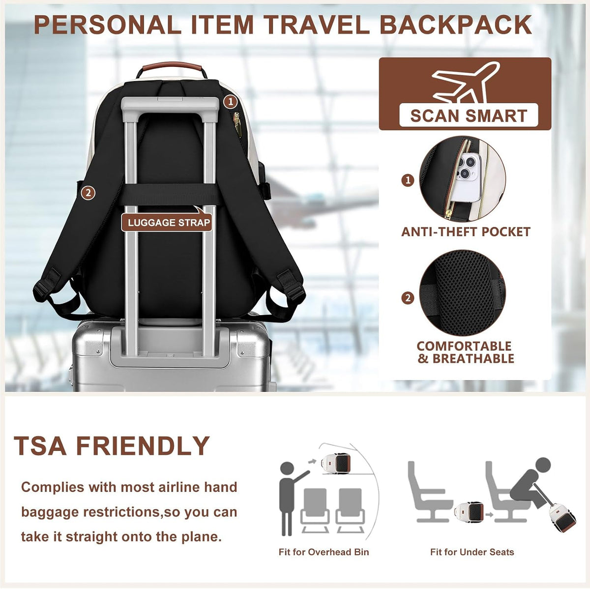 Laptop Backpack for Women Bookbag: 15.6 inch Work School Backpacks with Pouch Pocket for Large Capacity Cup & USB Charger College Book Bag Travel Business Nurse Teacher Bookbags Anti-theft Back Pack