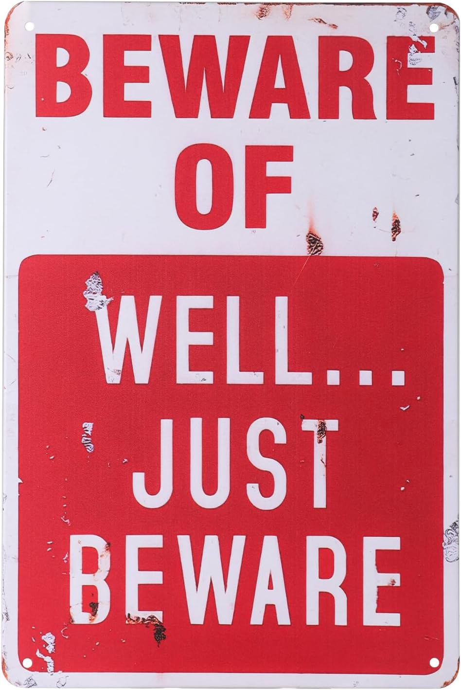 Alotpower Halloween Decorations Metal Tin Sign for Outdoor Yard, Garage Wall, Rustic Vintage Beware of Well Just Beware, 7.8x11.8in