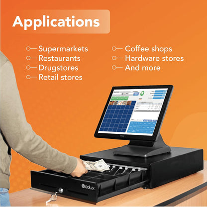 SOLUX 16" Cash Drawer - Cash Registers - Cash Register Drawer for POS - Square Cash Drawer - for Small Businesses - Removable Coin Tray - 24V, RJ11/RJ12- Key Lock - 5 Bill - 5 Coin, Black