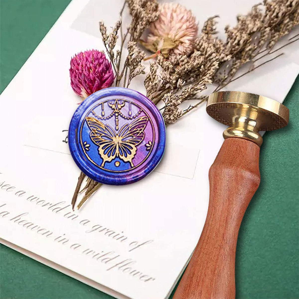 Animal Wax Seal Stamp with Removable Brass Head Wooden Handle - Butterfly Stamp for Envelope Sealing