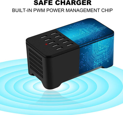 25 Ports USB Charger, 125W 25A Desktop USB Charging Station with iSmart Multiple Port, Compatible iPhone Xs Max XR X 8 7 Plus, iPad Pro Air Mini, Galaxy S9 S8 S7 Edge, Tablet and More (Black)