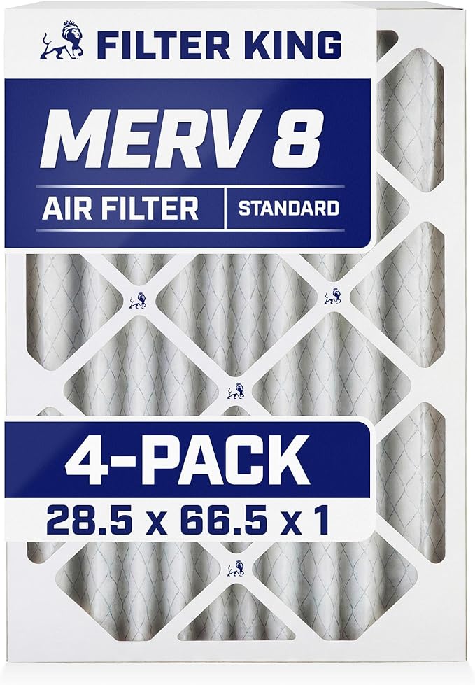 Filter King 28.5x66.5x1 Air Filter | 4-PACK | MERV 8 HVAC Pleated A/C Furnace Filters | MADE IN USA | Actual Size: 28.5 x 66.5 x .75"