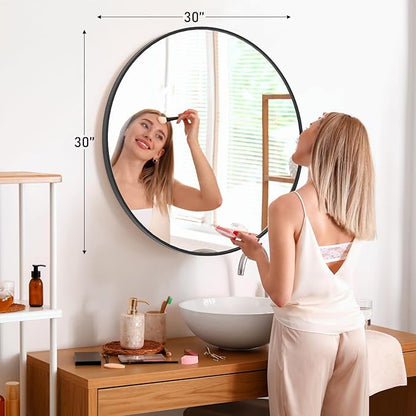 NEWBULIG Black Round Wall Mirror 30 Inch, Bathroom Mirrors for Over Sink, Wall Decor for Bathroom, Entryway, Bedroom, Vanity