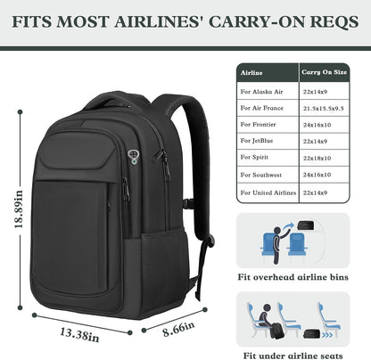 Travel Laptop Backpack 17 Inch, Sturdy Professional Travel Backpack for Men Women with LifetimeWarranty, Airline Approved Big Large Business Work College Computer Backpack, Black
